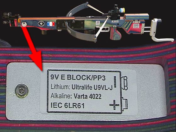 Winzeler match crossbow model 313 - Insert battery for trigger system 313/VW-V and front sight